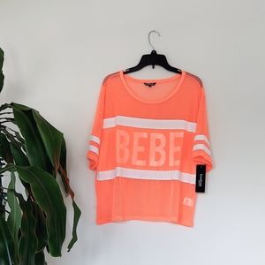 Bebe Sport Neon Logo Mesh Top NWT